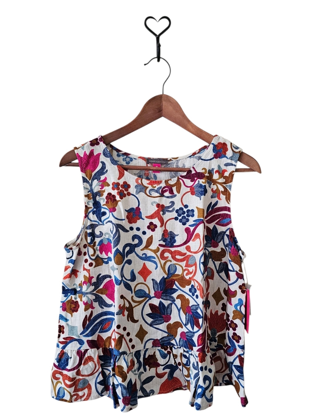 Vince Camuto Cream Floral Sleeveless Peplum Top with Blue and Pink Accents NWT - Picture 9 of 16